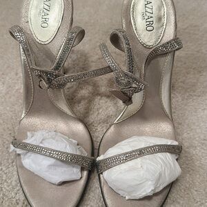 Azzaro Paris Rhinestone Strappy Heels – Champagne Gold